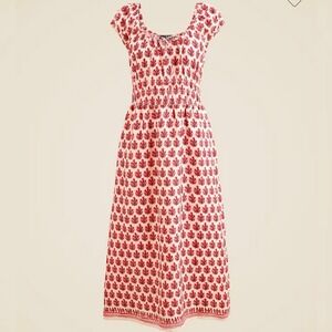 NWT J Crew Cap Sleeve Midi Dress In Block Print Linen Womens XL Smocked Floral